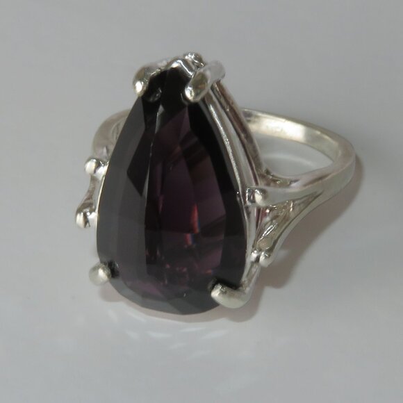 Natural Pear Top-Grade Purple Grape Spinel In Sterling Silver Ring, 7.41ct - Picture 11 of 17